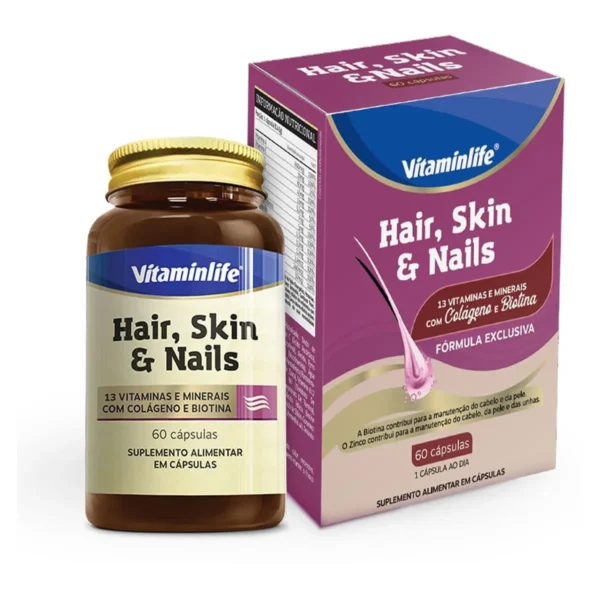 Hair, Skin e Nails Com Colágeno e Biotina - 60 Cápsulas - Vitaminlife